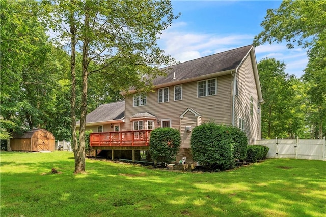 114 Franklin Oaks Dr, Franklin Twp, PA 16001 - rear view of property with a deck, a storage shed, and a gate