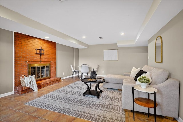 2671 Thorntree Dr, Saint Clair, PA 15241 - living area with a fireplace, tile patterned flooring, and recessed lighting