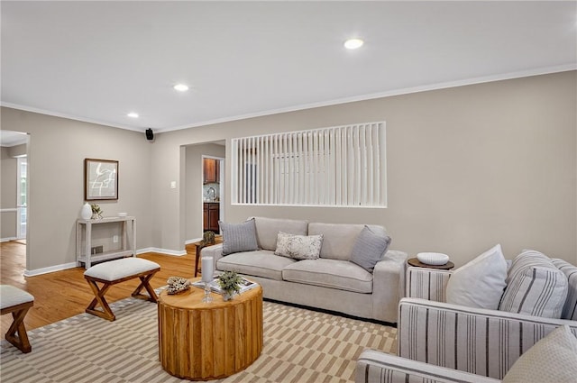 2671 Thorntree Dr, Saint Clair, PA 15241 - living room with recessed lighting, crown molding, and light wood-style floors