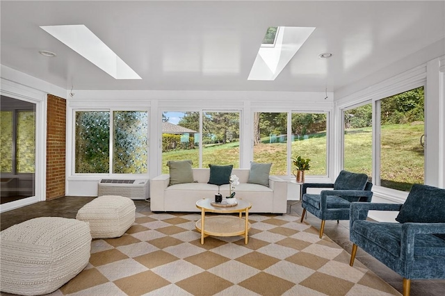 2671 Thorntree Dr, Saint Clair, PA 15241 - sunroom / solarium with a skylight, outdoor lounge area, a wall mounted air conditioner, and recessed lighting