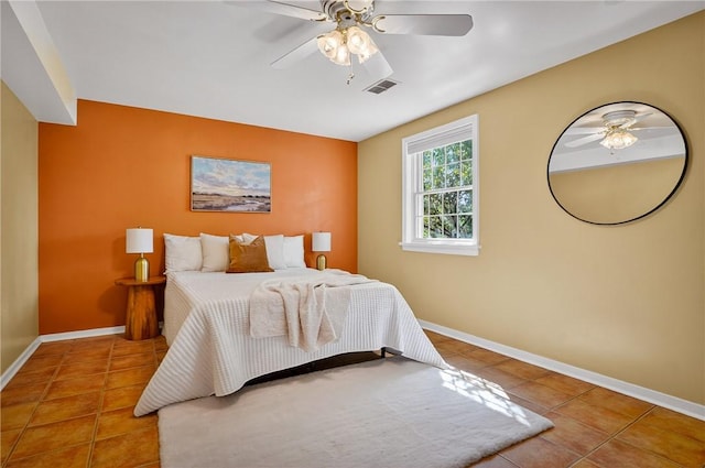 2671 Thorntree Dr, Saint Clair, PA 15241 - tiled bedroom with baseboards and ceiling fan