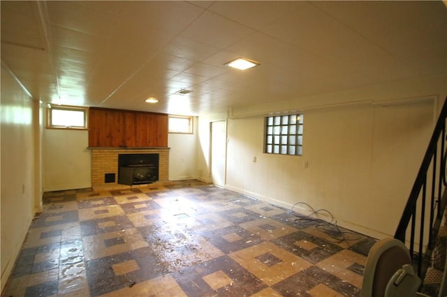 138 Demmel Dr, Peters Twp, PA 15317 - below grade area with tile patterned floors and a brick fireplace