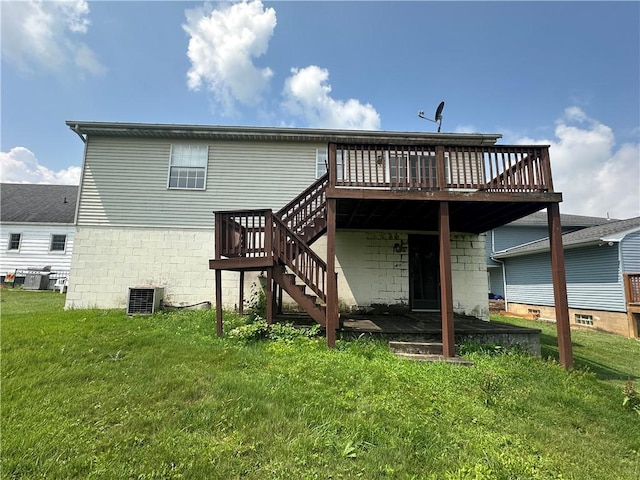 201 N 10th St, Connellsville, PA 15425 - back of house featuring a wooden deck, a yard, and stairs