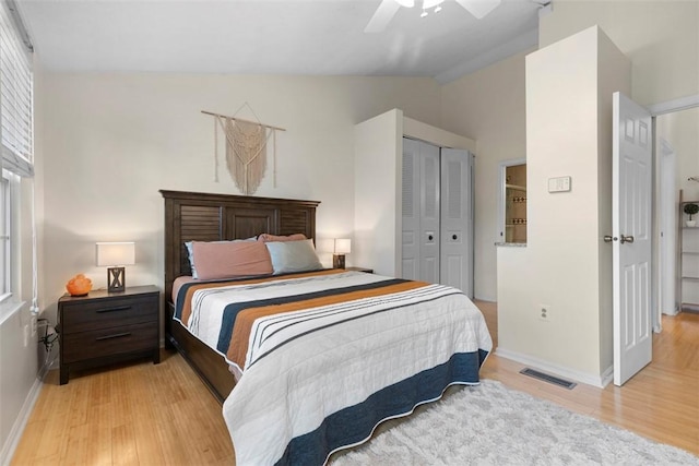 3269 Dawson St, Oakland, PA 15213 - bedroom with vaulted ceiling, light wood-style flooring, a closet, and a ceiling fan