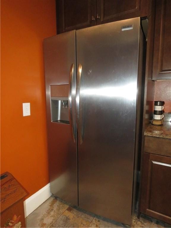 103 Cedar St, Masontown, PA 15461 - kitchen view of stainless steel fridge and dark brown cabinets