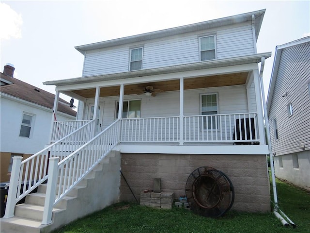 103 Cedar St, Masontown, PA 15461 - view of front facade with a ceiling fan, covered porch, and stairway