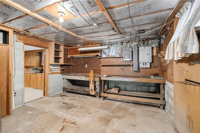 215 Diane Dr, Carroll Twp, PA 15063 - unfinished basement with a workshop area and electric panel