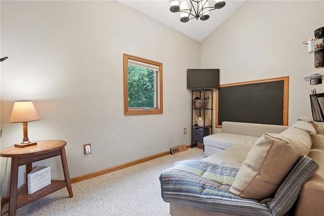 103 Sanger Rd, North Sewickley Twp, PA 15010 - carpeted living room featuring a chandelier and vaulted ceiling