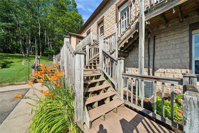 15 Old Saxonburg Blvd, West Deer, PA 15084 - wooden deck with stairs and a lawn
