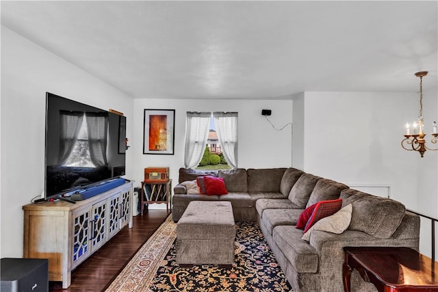 2128 Stoops Ct, Apollo Boro, PA 15673 - living room with dark wood-style flooring and a chandelier