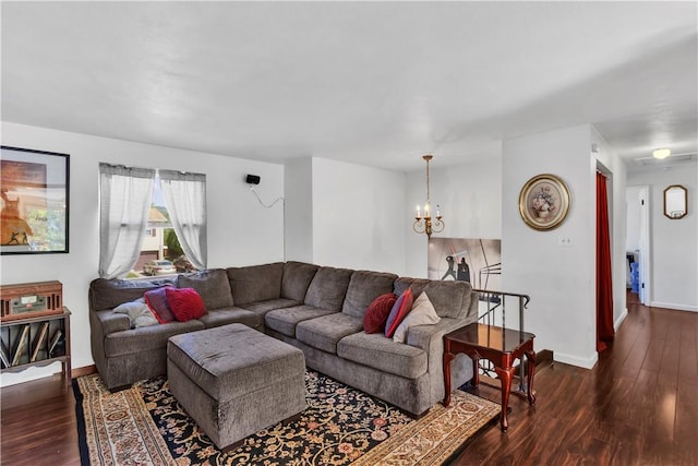 2128 Stoops Ct, Apollo Boro, PA 15673 - living room featuring a chandelier and dark wood-style flooring