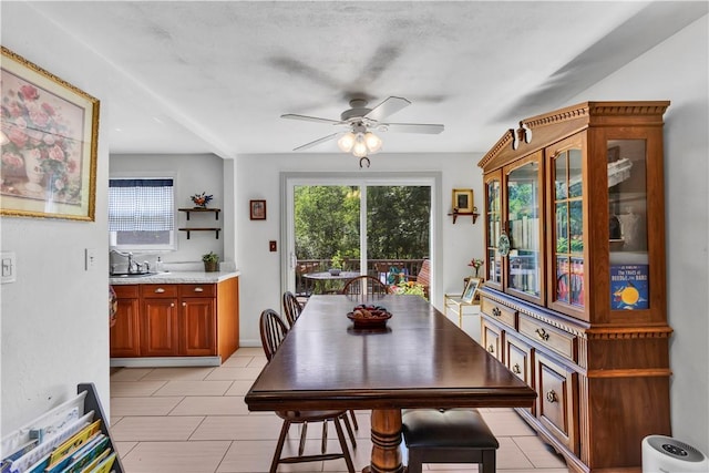 2128 Stoops Ct, Apollo Boro, PA 15673 - dining room with a ceiling fan, plenty of natural light, and light tile patterned floors