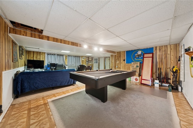 4075 Greensburg Pike, Wilkins Twp, PA 15221 - recreation room with wood walls, a paneled ceiling, and billiards