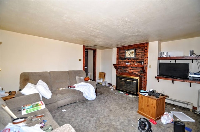 517 S 3rd Ave, Elizabeth Twp/Boro, PA 15037 - living room with carpet flooring, a brick fireplace, and baseboard heating