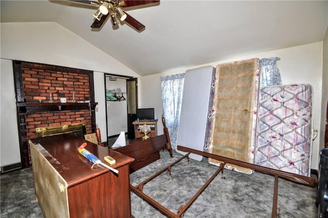 517 S 3rd Ave, Elizabeth Twp/Boro, PA 15037 - office area with a ceiling fan, carpet floors, lofted ceiling, and a brick fireplace