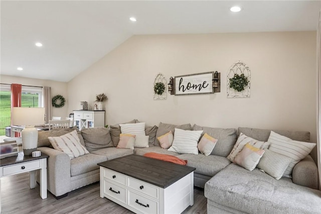 196 Weathervane Dr, Slippery Rock Twp, PA 16057 - living area with lofted ceiling, wood finished floors, and recessed lighting