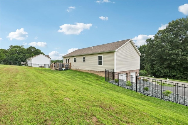 196 Weathervane Dr, Slippery Rock Twp, PA 16057 - rear view of house featuring an attached garage, a wooden deck, and brick siding