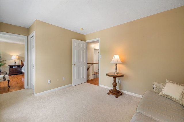 113 Great Rock Dr, Bethel Park, PA 15102 - living area featuring carpet flooring and an upstairs landing