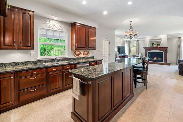 113 Great Rock Dr, Bethel Park, PA 15102 - kitchen featuring open floor plan, healthy amount of natural light, recessed lighting, stainless steel dishwasher, and dark stone counters