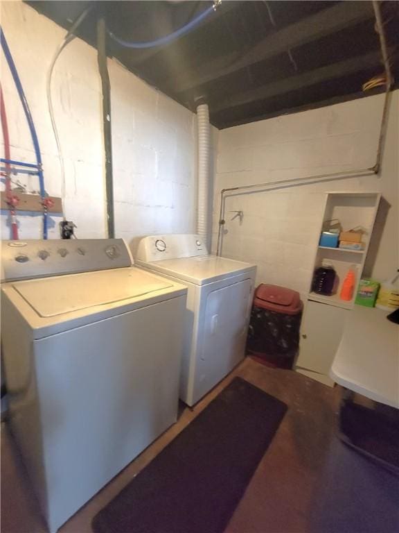 413 River Ave, Aliquippa, PA 15001 - laundry room featuring washer and dryer and concrete block wall