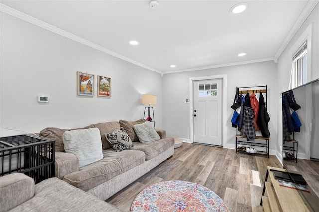 411 Center Ave, West View, PA 15229 - living room with ornamental molding, recessed lighting, and wood finished floors