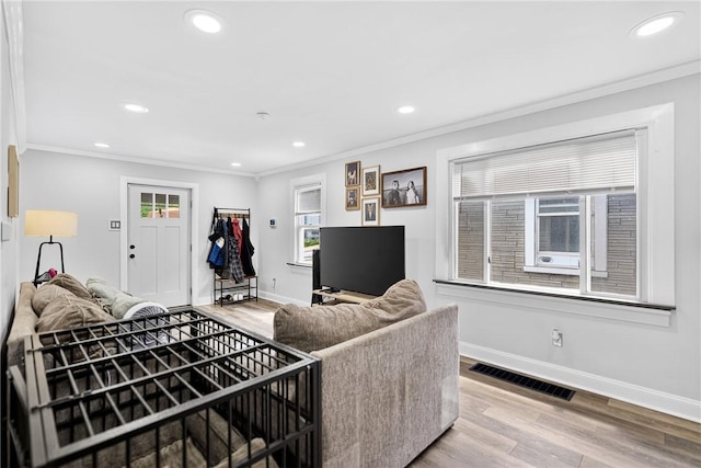 411 Center Ave, West View, PA 15229 - living room with crown molding, recessed lighting, and wood finished floors