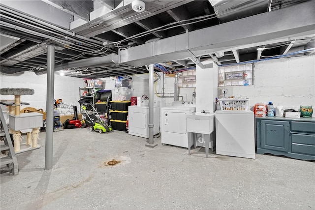 411 Center Ave, West View, PA 15229 - unfinished basement featuring washing machine and dryer and a sink