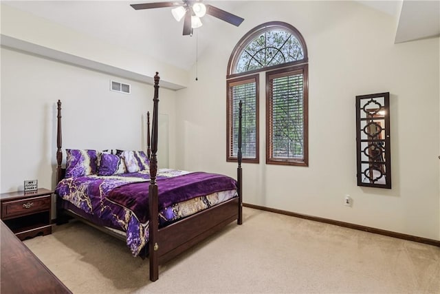 308 Heather Hill Dr, Pine Twp, PA 15044 - bedroom featuring light colored carpet, lofted ceiling, and a ceiling fan