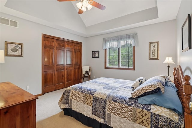 308 Heather Hill Dr, Pine Twp, PA 15044 - carpeted bedroom with vaulted ceiling, a closet, and ceiling fan