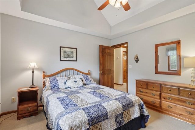 308 Heather Hill Dr, Pine Twp, PA 15044 - bedroom with light colored carpet, vaulted ceiling, and a ceiling fan