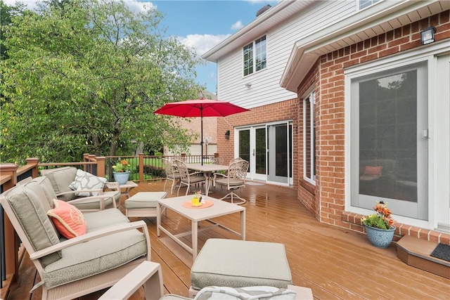 308 Heather Hill Dr, Pine Twp, PA 15044 - wooden terrace with an outdoor living space, french doors, and outdoor dining space