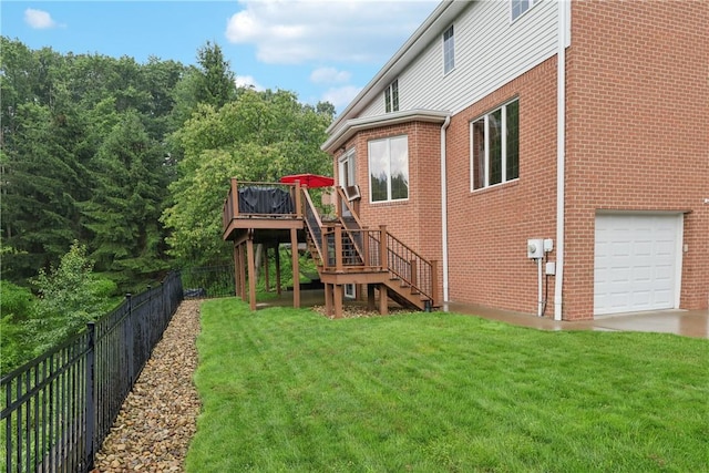 308 Heather Hill Dr, Pine Twp, PA 15044 - view of property exterior with stairs, a garage, a wooden deck, and brick siding