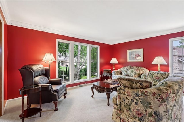308 Heather Hill Dr, Pine Twp, PA 15044 - living area featuring carpet flooring and ornamental molding