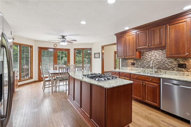 308 Heather Hill Dr, Pine Twp, PA 15044 - kitchen featuring stainless steel appliances, plenty of natural light, a kitchen island, ceiling fan, and recessed lighting