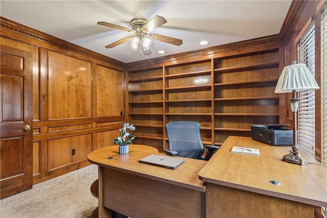 308 Heather Hill Dr, Pine Twp, PA 15044 - office featuring a ceiling fan, recessed lighting, carpet, and a fireplace