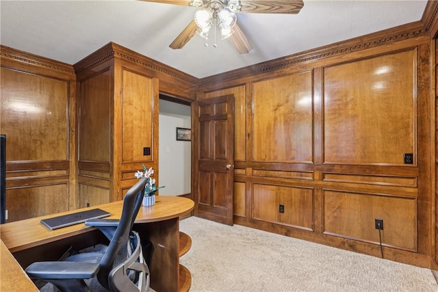 308 Heather Hill Dr, Pine Twp, PA 15044 - carpeted office space with a ceiling fan and wood walls