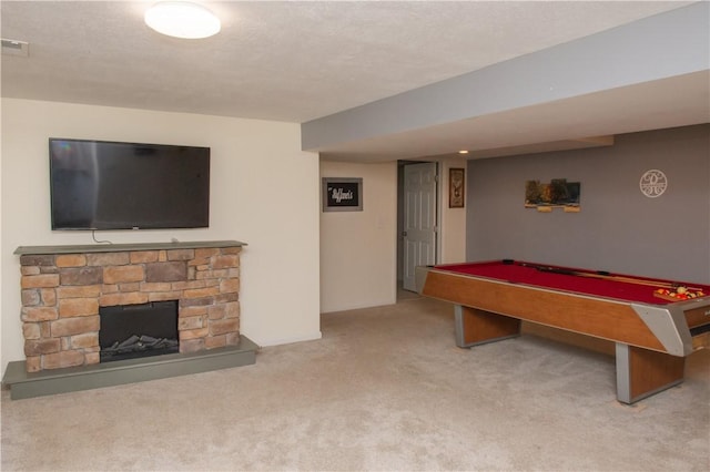 113 Betty Ln, Butler, PA 16002 - playroom featuring carpet floors, a fireplace, and pool table