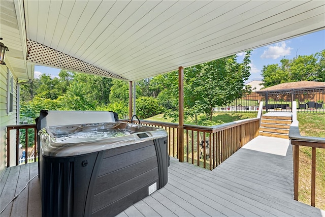 219 Tea Rose Ln, Harrison Twp, PA 15065 - wooden terrace with a hot tub and area for grilling