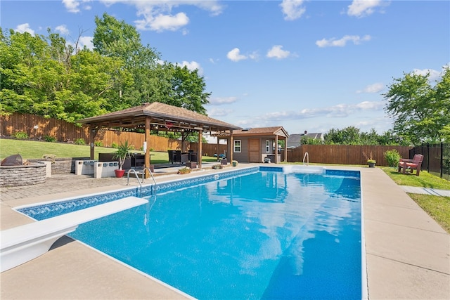 219 Tea Rose Ln, Harrison Twp, PA 15065 - view of pool featuring a gazebo, a diving board, a fenced backyard, and a patio area