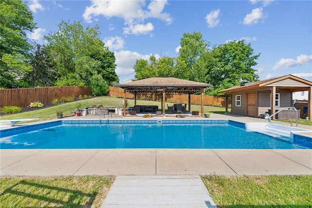 219 Tea Rose Ln, Harrison Twp, PA 15065 - view of pool featuring a gazebo, a fenced backyard, a patio area, and an outdoor living space