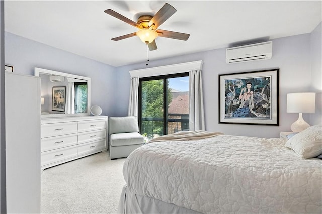 38 Foster Sq, Central North Side, PA 15212 - bedroom featuring a wall unit AC, light colored carpet, access to exterior, and a ceiling fan