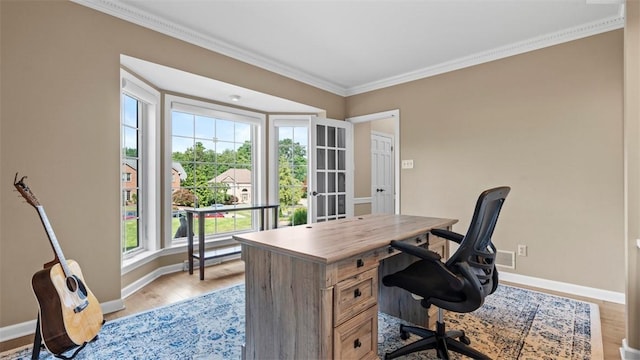 108 Trenton Cir, Peters Twp, PA 15317 - office area with ornamental molding and light wood-style flooring