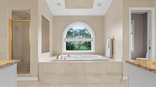 108 Trenton Cir, Peters Twp, PA 15317 - full bathroom with vanity, a bath, a stall shower, and tile patterned flooring