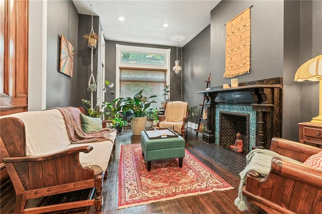 423 Lockhart St, East Allegheny, PA 15212 - sitting room with wood-type flooring, a premium fireplace, and recessed lighting