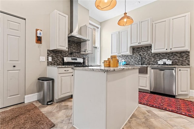 423 Lockhart St, East Allegheny, PA 15212 - kitchen with stainless steel dishwasher, wall chimney range hood, and white cabinetry