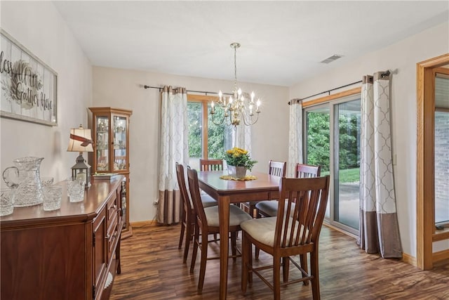 163 Nesbitt Rd, Neshannock Twp, PA 16105 - dining space featuring dark wood-style floors, plenty of natural light, and a chandelier