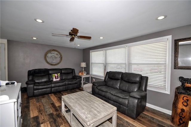 111 Wood St, Rostraver, PA 15089 - living area featuring ceiling fan, dark wood-type flooring, and recessed lighting