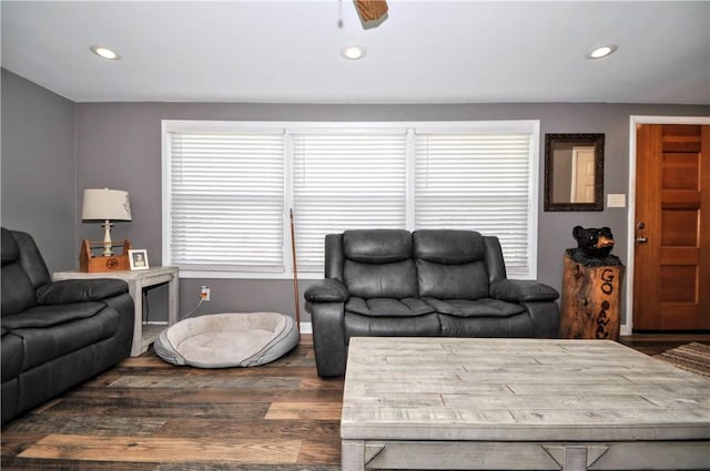 111 Wood St, Rostraver, PA 15089 - living area with wood finished floors, recessed lighting, and a ceiling fan