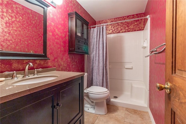109 New Orchard Dr, Frazer, PA 15084 - full bathroom featuring tile patterned floors, a shower with shower curtain, vanity, and wallpapered walls