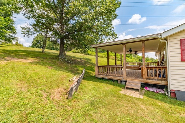 109 New Orchard Dr, Frazer, PA 15084 - view of grassy yard with a ceiling fan and a wooden deck